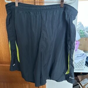 ASICS Men's Black Athletic Shorts with Yellow Highlights